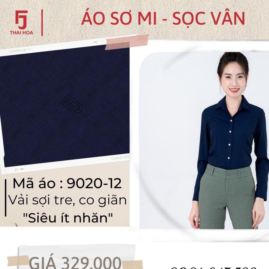 Áo sơ mi Thái Hòa cao cấp vải sợi tre màu xanh đen mã 9020-12