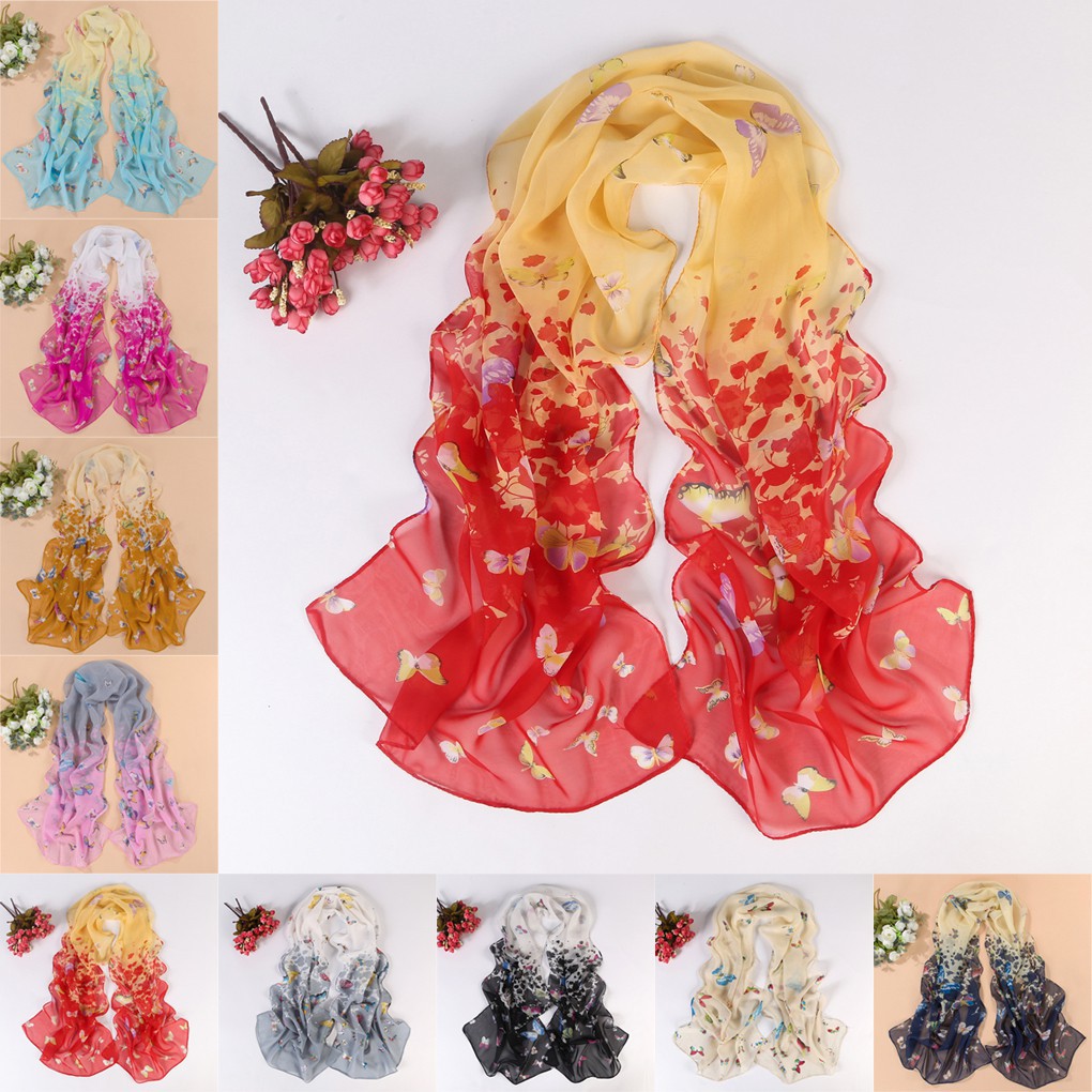 Soft Scarf Wraps Sunscreen Chiffon Butterfly Floral Shawl