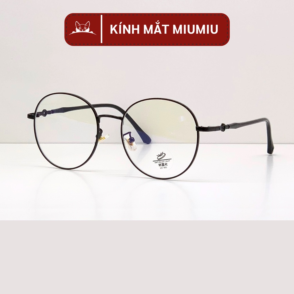 Gọng kính cận chất liệu kim loại nam nữ, mắt kính tròn dễ đeo với mọi khuôn mặt, kính chống ánh sáng xanh mã 63051
