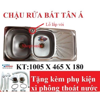 [FREESHIP] Chậu rửa bát Inox Tân Á xuất khẩu 2 ngăn (có bàn phụ) - đã đủ phụ kiện thoát nước ( bàn phụ nằm bên phải )