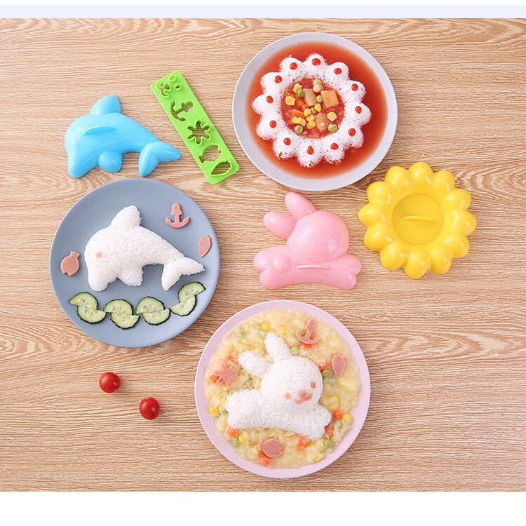 Set 4 khuôn bento cá thỏ hoa cắt hình tạo hình cho bé ăn dặm E198