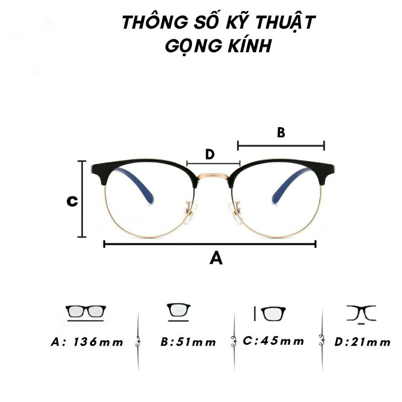 Gọng kính tròn nữ nhựa dẻo THIÊN HÀ OPTICAL nhựa dẻo viền mí nhựa cầu kim loại dáng tròn trẻ năng động nhiều màu TH6214