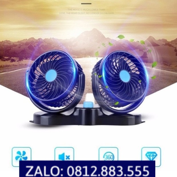 Quạt máy đôi 12v, 24v xoay 360 tiện ích trên ô tô, xe hơi cao cấp size nhỏ / to