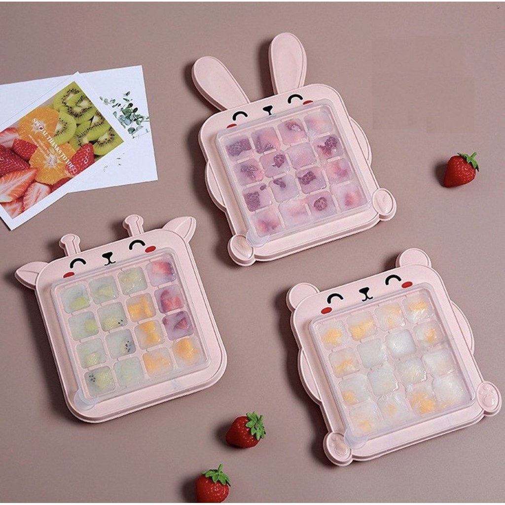 Khay đá nhựa làm đá thạch hoa quả rau câu làm kem trữ đông đồ ăn dặm cho bé hình thỏ MiibooShi D2.081.HO
