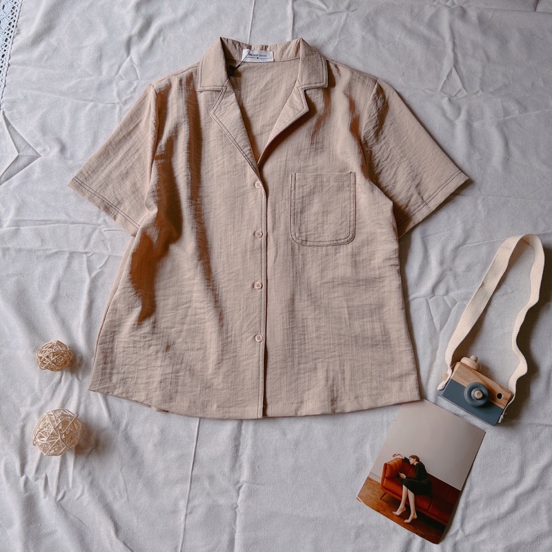 LOVI SHOP - Áo sơ mi cổ vest viền chỉ nổi chất đũi dày dặn cao cấp phong cách vintage 3 màu Lovi