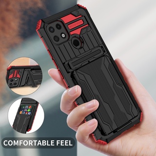Ốp điện thoại TPU + PC kiểu giáp có giá đỡ chống sốc và ngăn đựng thẻ cho REALME C21Y C21 C20 C11 2021 C17 C15 C12 C25