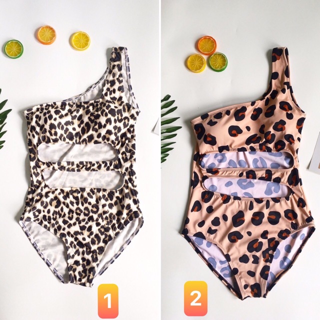 Bikini liền mảnh che bụng lệch vai da beo