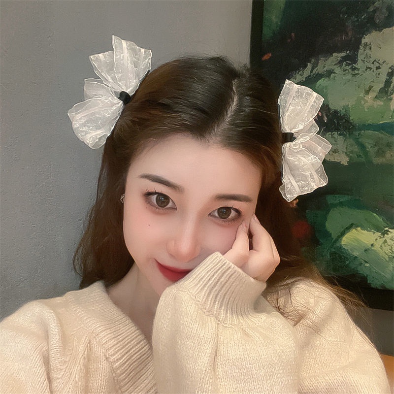 Nơ Kẹp Tóc Phối Ren Đen Trắng Phong Cách Nhật Bản