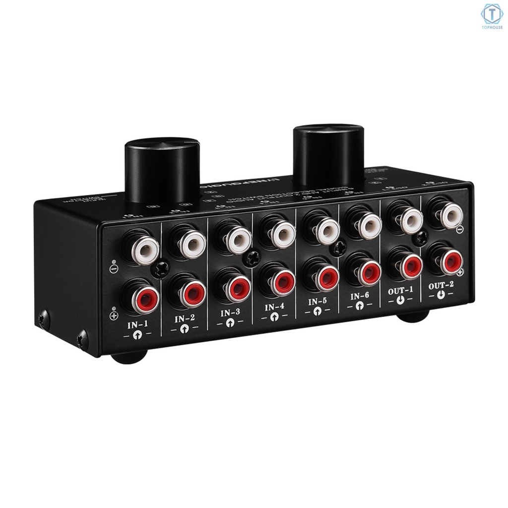Bộ chia tín hiệu âm thanh hai chiều 6-in-2-out có đầu vào RCA và đầu ra