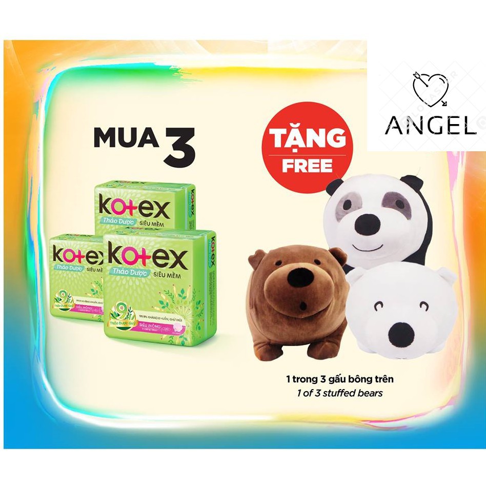 Mua 3 BVS Kotex thảo dược siêu mỏng không cánh tặng 1 gấu bông dễ thương