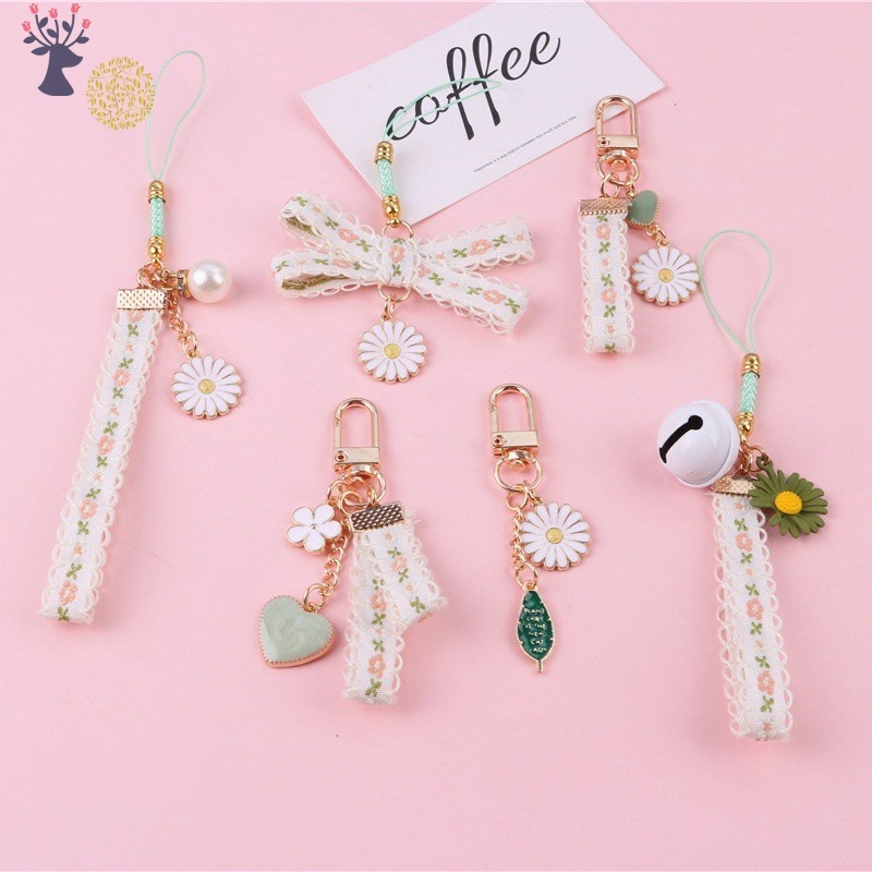 Móc Chìa Khóa Hình Hoa Cúc Nhỏ Hoạt Hình Nhật Bản Có Chuông Và Dây Ruy Băng Trang Trí Túi Xách / Airpods Cho Nữ