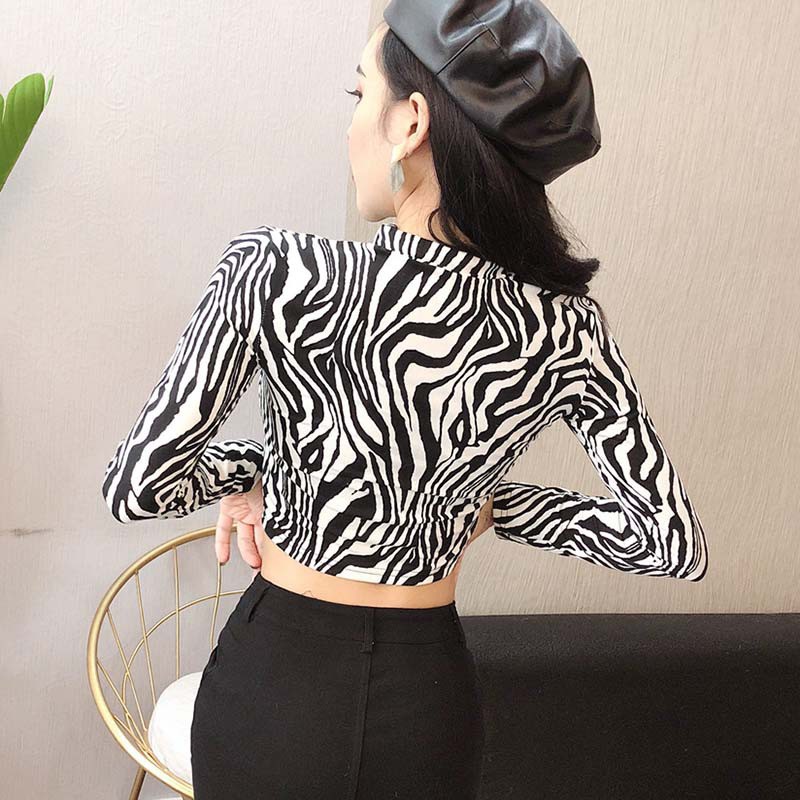FREESHIP ĐƠN 99K_ Áo Croptop tay dài hoạ tiết da báo / ngựa vằn