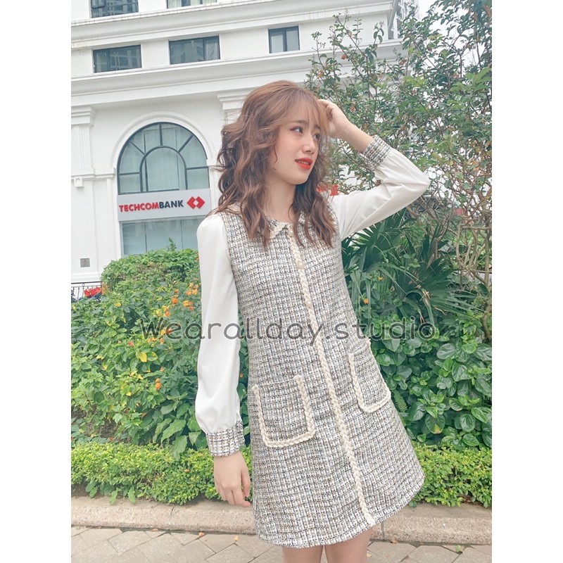 Váy Dạ Phối Tay Sơ Mi Dáng Xuông