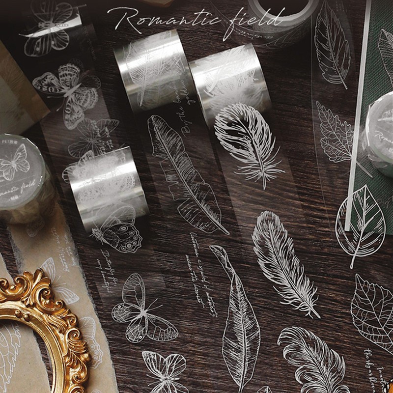 Băng Keo Washi Trong Suốt Họa Tiết Bướm / Lông Vũ / Cây Lá Trang Trí Sổ Tay Diy