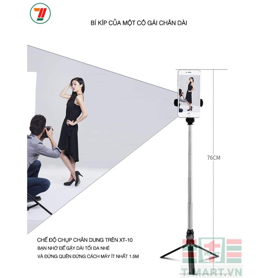 Gậy tự sướng kiêm Tripod 3 chân đa năng nhỏ gọn kèm Remote Bluetooth tiện lợi - XT10