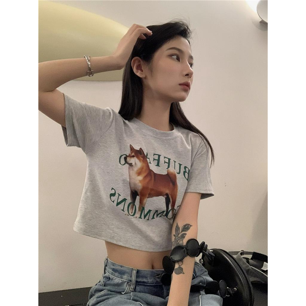 Áo Thun Dáng Ôm Cổ Tròn Ngắn Tay In Hình Dễ Thương Thời Trang Mùa Hè 63405