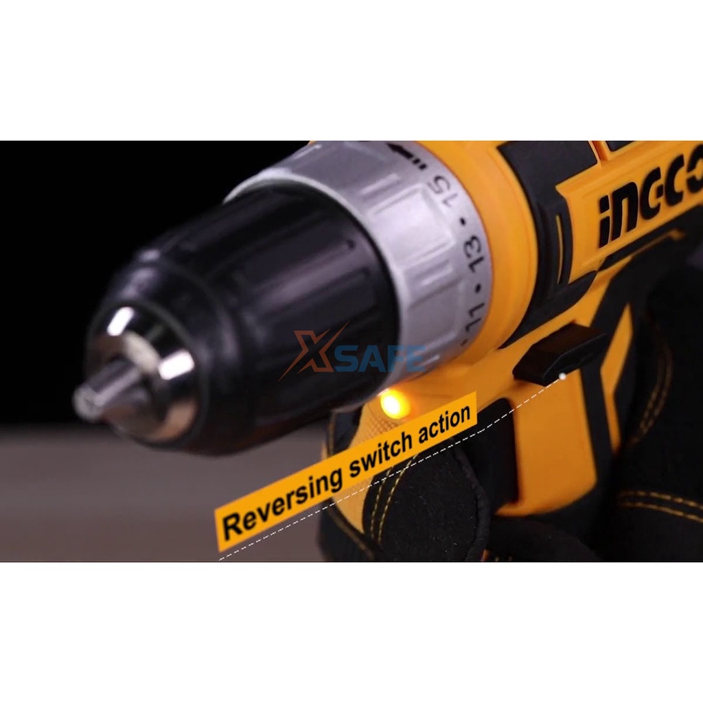 Máy khoan dùng pin Lithium 20V INGCO CIDLI2002 Nhông cơ khí 2 tốc độ, có chức năng khóa trục chính, kèm đèn LED