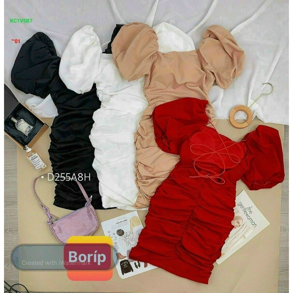 Đầm body hở lưng đan dây nhúm sexy , chất thun bozip dày dặn