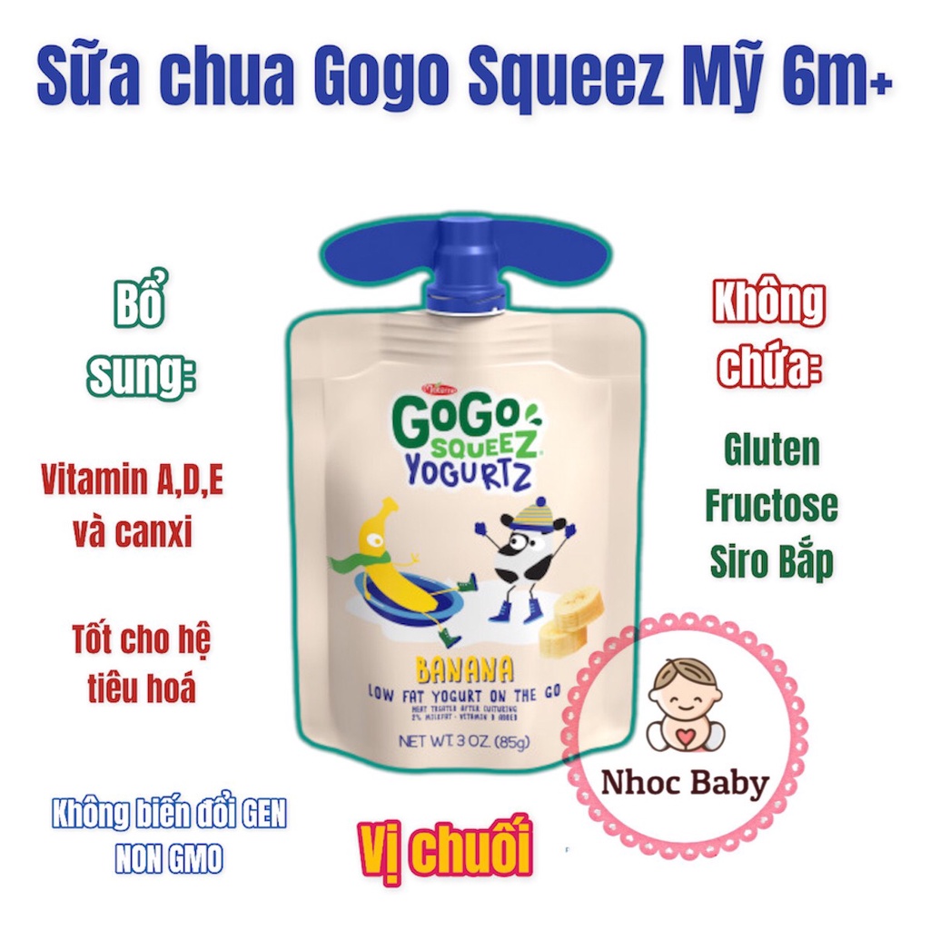 Sữa chua Gogo Squeez Mỹ cho bé từ 6 tháng túi 85g hsd 2024