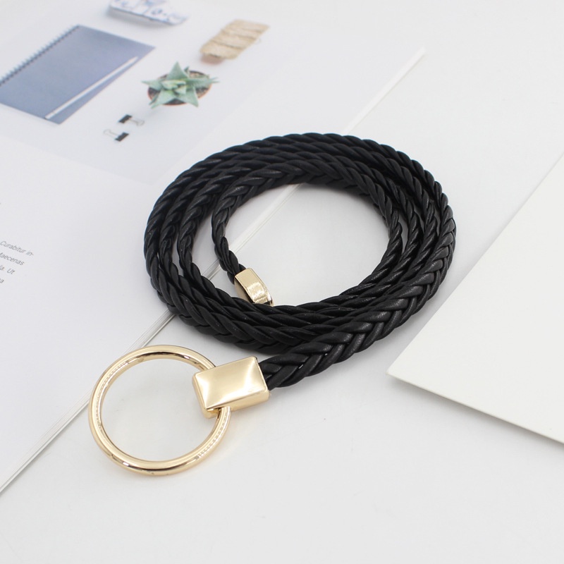 Thắt lưng da tết khóa tròn bản nhỏ