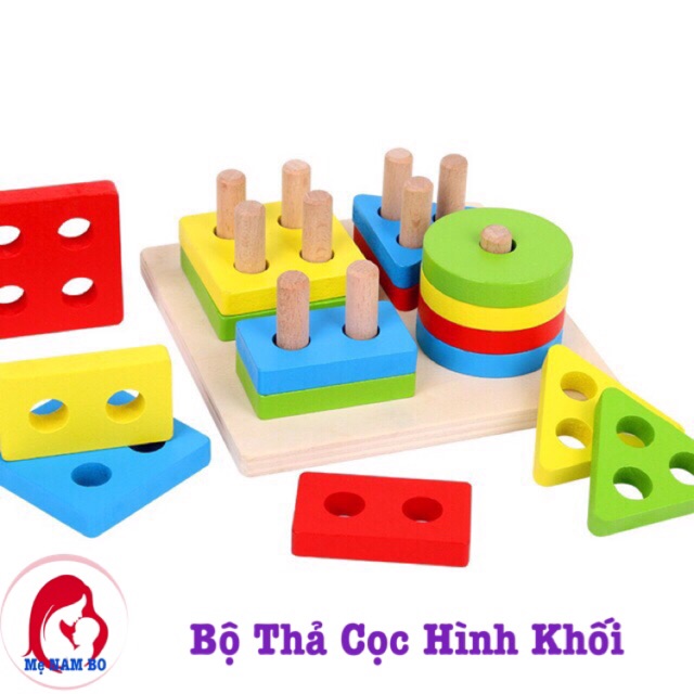 [ Ảnh Thật ] Bộ Thả Cọc Hình Khối Bằng Gỗ Montessori An Toàn Tuyệt Đối Giúp Bé Khéo Néo Nhanh Mắt và Nhận Biết Màu Hình