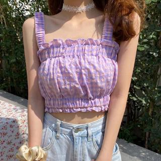 Áo Hai Dây Kẻ Sọc Caro Hở Eo Quyến Rũ Cho Nữ