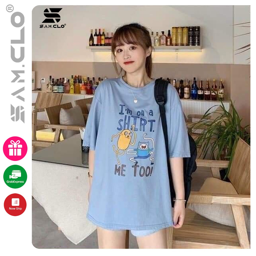 Áo thun nữ tay lỡ freesize phông form rộng dáng Unisex, mặc lớp, nhóm, cặp in hình FINN and JAKE chữ