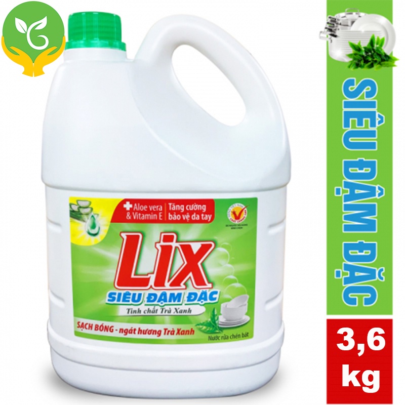 Nước rửa chén Lix siêu đậm đặc trà xanh 3.6Kg
