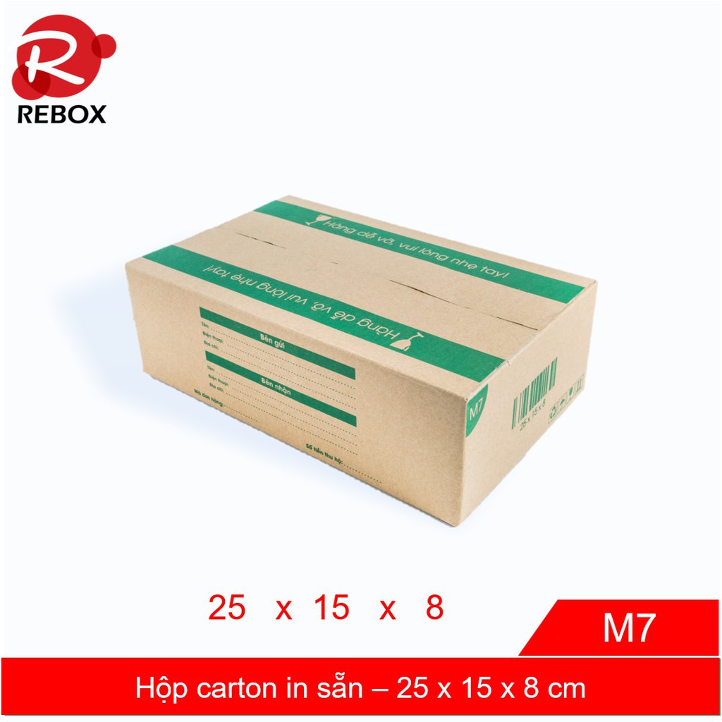 Hộp 25x15x8 cm - 20 hộp carton in sẵn giá rẻ siêu dày Rebox