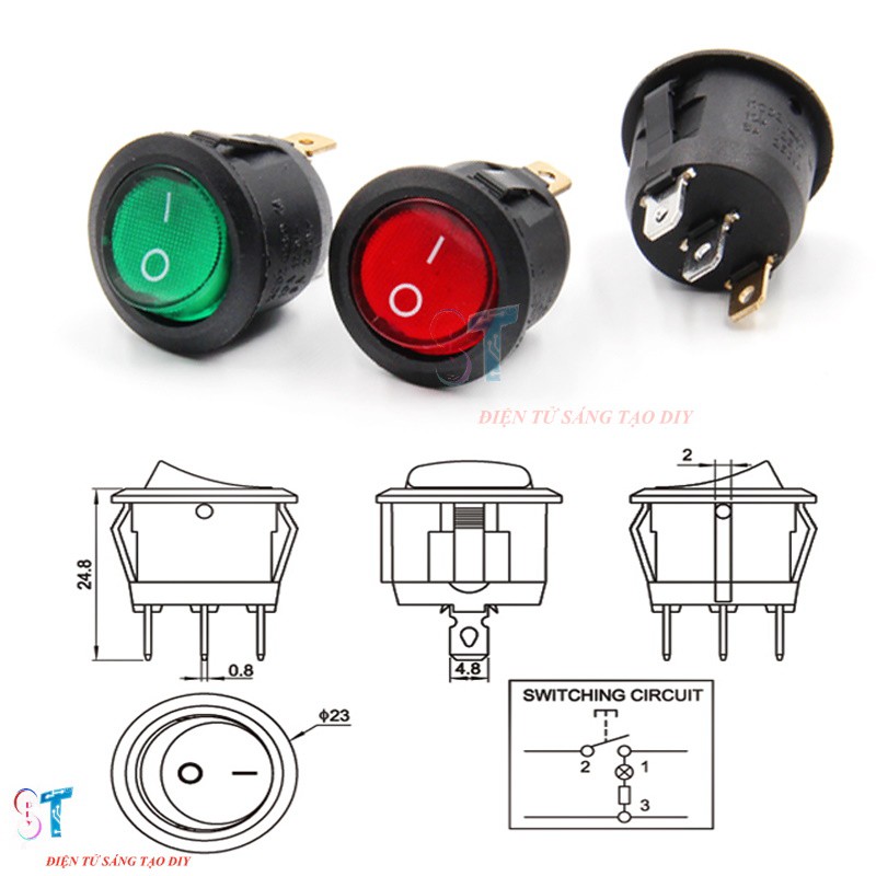 Bộ 5 Công tắc 3 chân có đèn KCD1