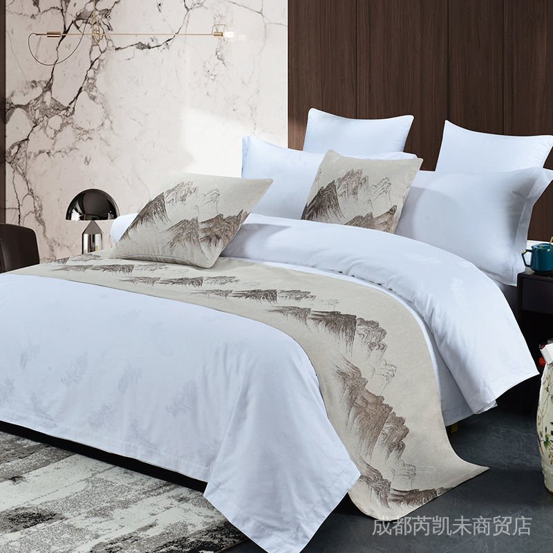 Khăn Đuôi Giường Khách Sạn Gia Đình Khách Sạn Màu Trơn Mới Nhất  Phong Cách Trung Quốc Bán Sỉ ULMB