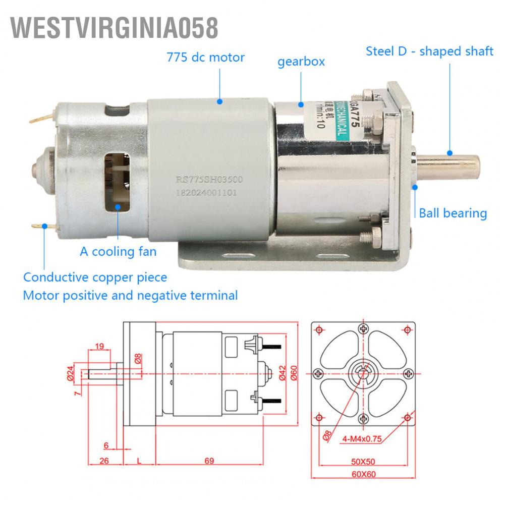Westvirginia058 Westvirginia058 XD ‑ 42GA775 DC12V / 24V Động cơ bánh răng Micro DC xoắn lớn có thể điều chỉnh tốc độ với giá đỡ