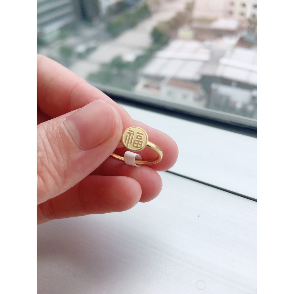 Nhẫn Titan chữ Phúc mạ vàng