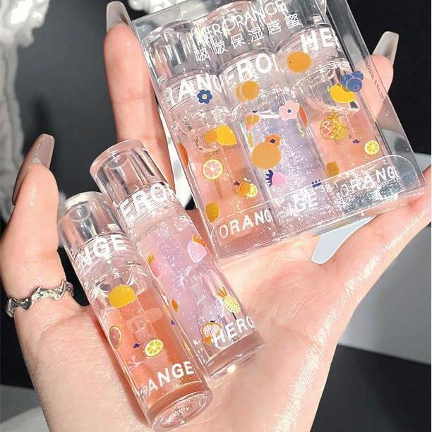 [Hàng mới về] Bộ 3 Son bóng Herorange dưỡng ẩm mềm mại chống thấm nước màu sắc trẻ trung