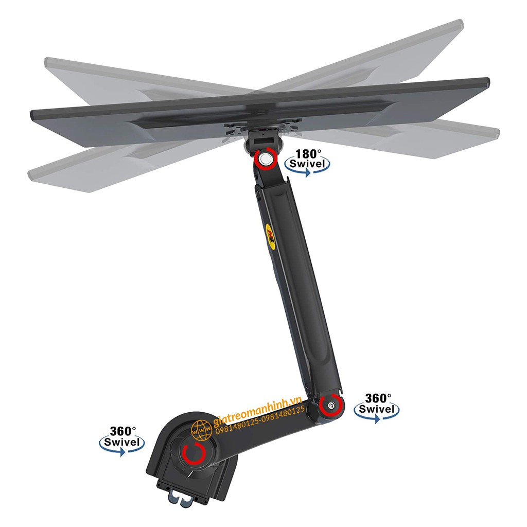 Giá Treo 2 Màn Hình NB-H180 Hỗ Trợ Màn 22 -32 Inch / Tải Trọng 12Kg 1 Tay - Lắp Đặt Kẹp Bàn &amp; Vít Xuyên Bàn