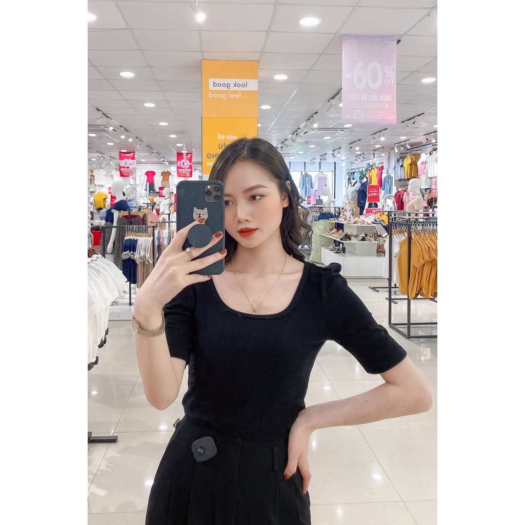 Áo Thun Nữ YODY Cổ Vuông Tay Bồng Dáng Ôm Cao Cấp ATN4350
