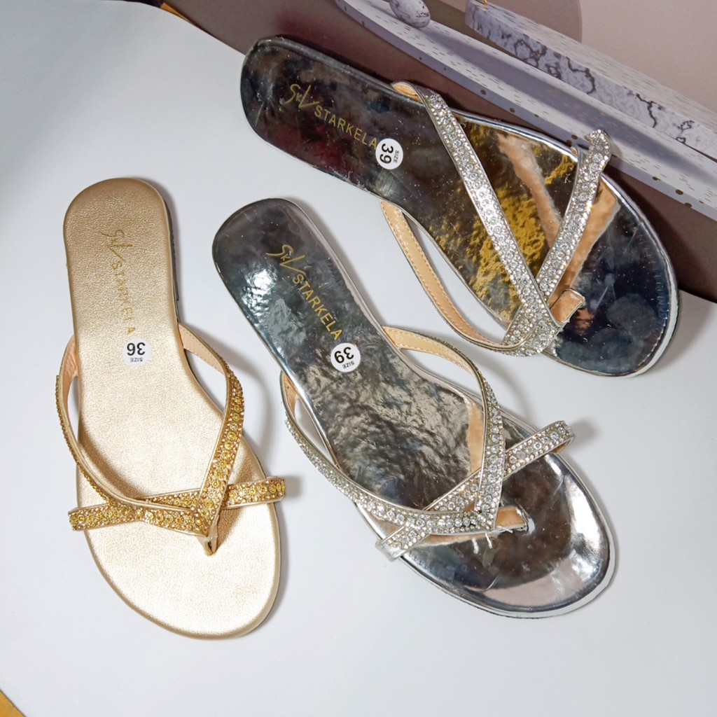 Dép kẹp mũi tròn đính đá lót nhũ đế dẻo xịn  Mys Rosa Factory đ-0266