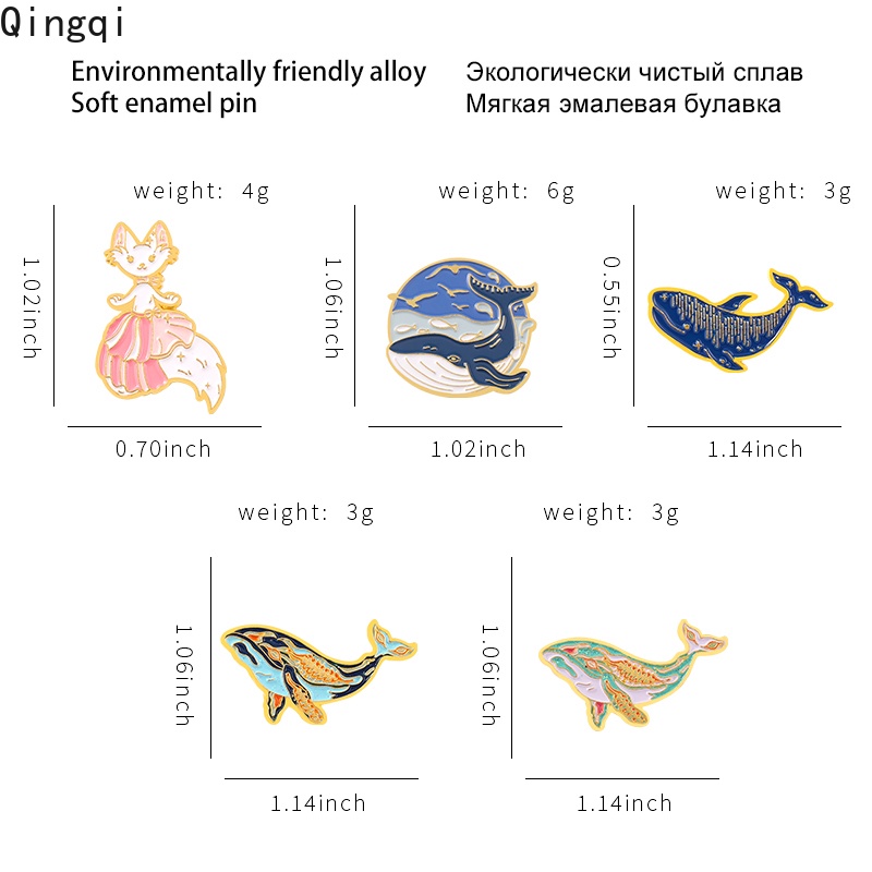 Trâm cài áo Miss Zoe kim loại hình cá voi/ mèo/ nàng tiên cá đáng yêu