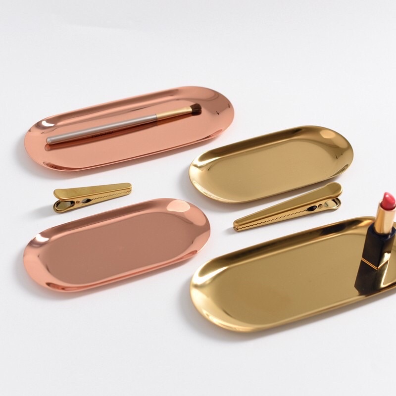 Khay Kim Loại Hình Oval, Đựng Trang Sức Nến, Đồ Dùng Nhà Tắm Sang Trọng (kích thước 23x9,8cm)
