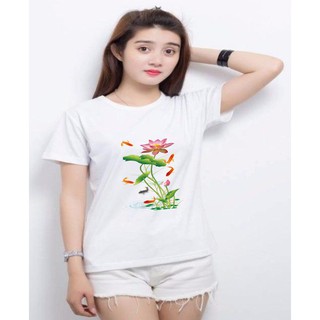 Áo thun nữ form rộng in hình hoa sen cực xinh AOTN30