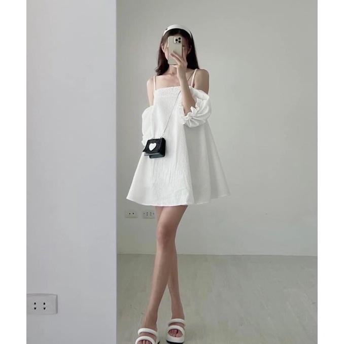 Váy 2 dây tay bồng mặc được 2 kiểu