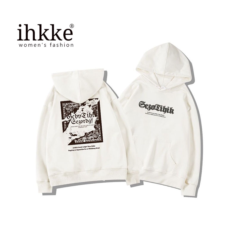 Áo hoodie Ihkke dáng rộng phong cách thời trang đường phố Mỹ cao cấp cho nữ