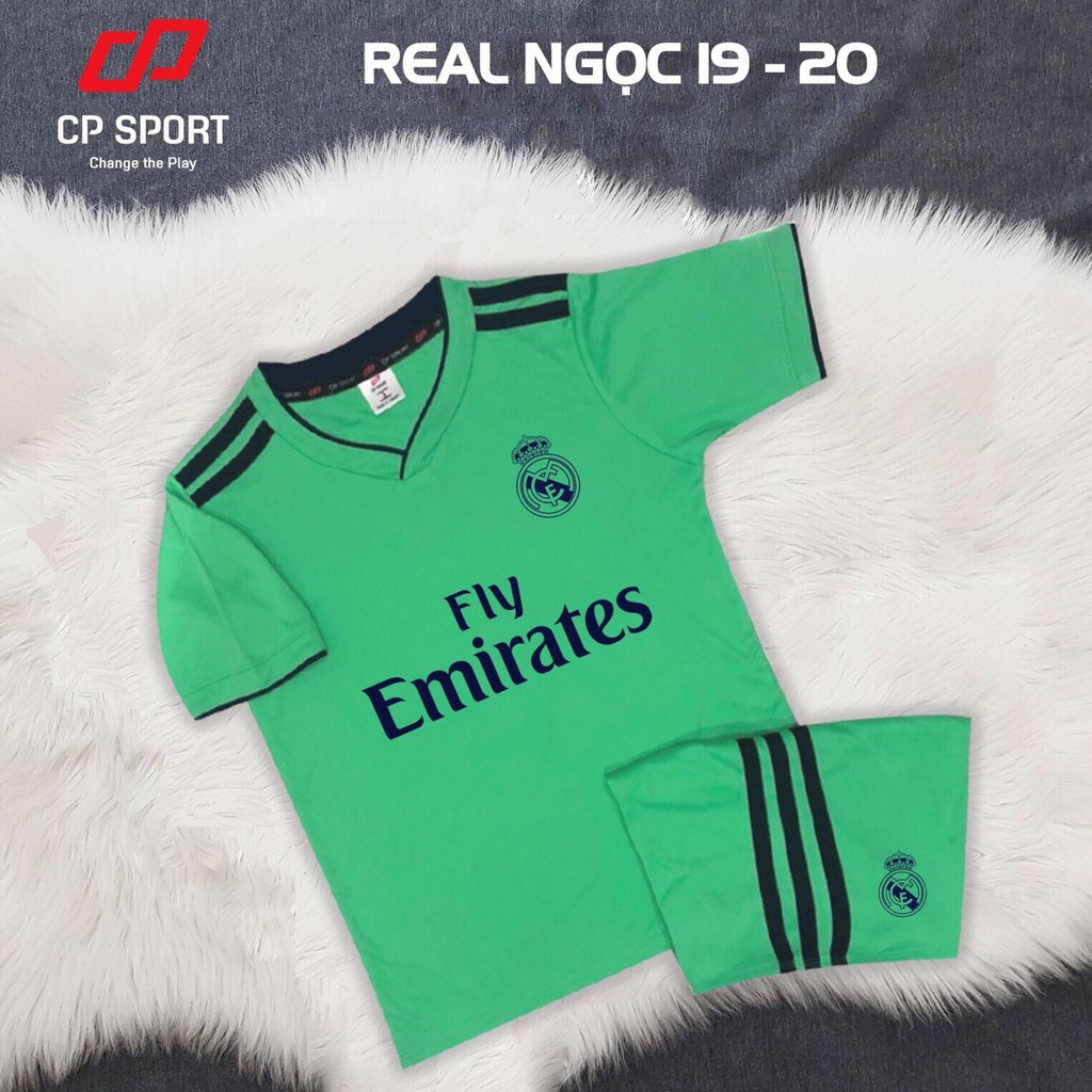 Quần áo đá banh trẻ em real xanh ngọc 2019-chất lượng cao