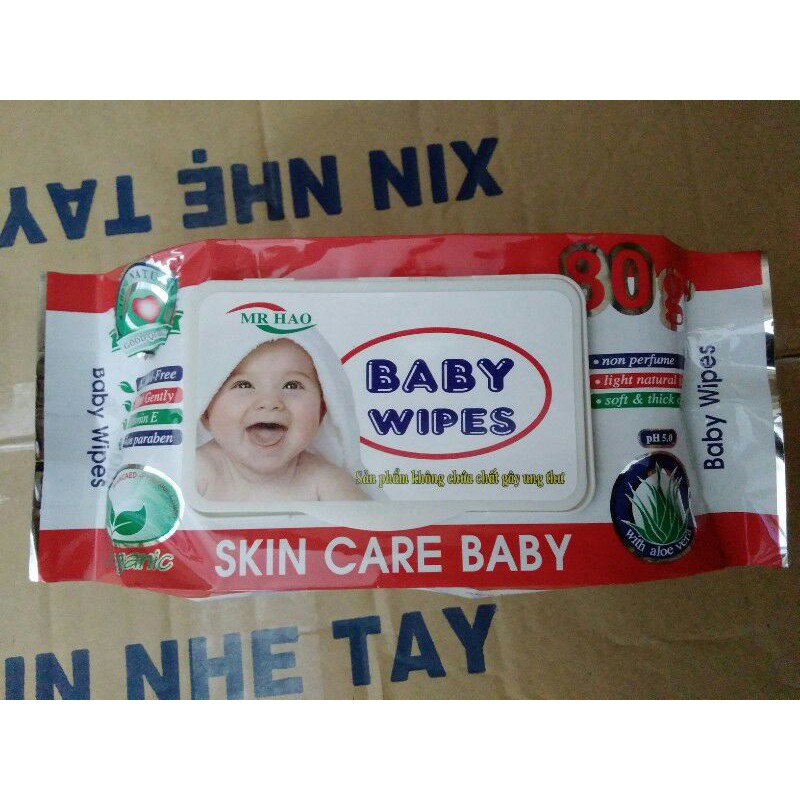 10 gói khăn ướt baby wipes cao cấp cho bé.