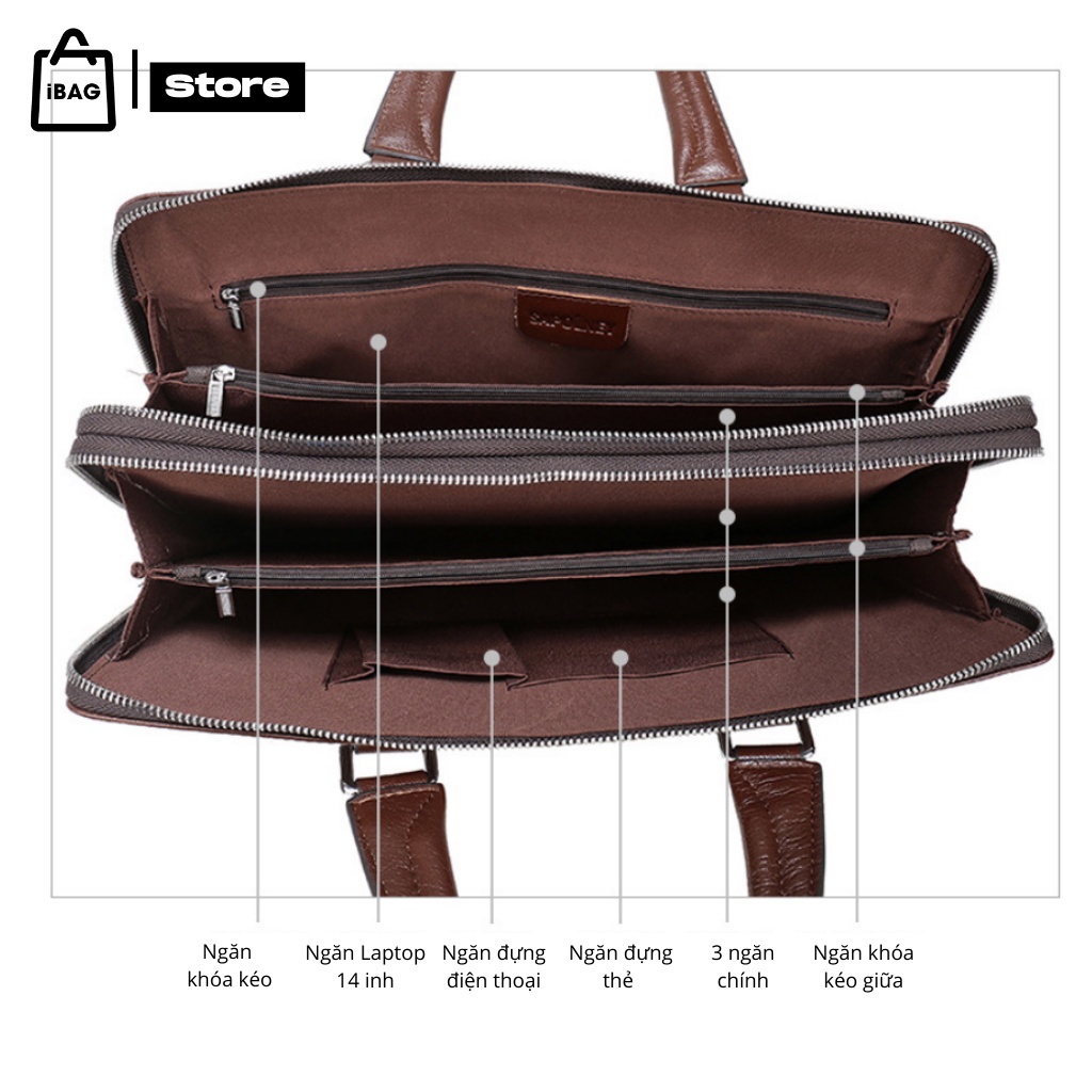 Cặp da công sở Sapolney,Chất liệu Da thật cao cấp,Cặp văn phòng,Đựng laptop 14inh,Chống thấm nước,Vệ sinh dễ dàng - 𝑰𝑩𝑨𝑮 | BigBuy360 - bigbuy360.vn