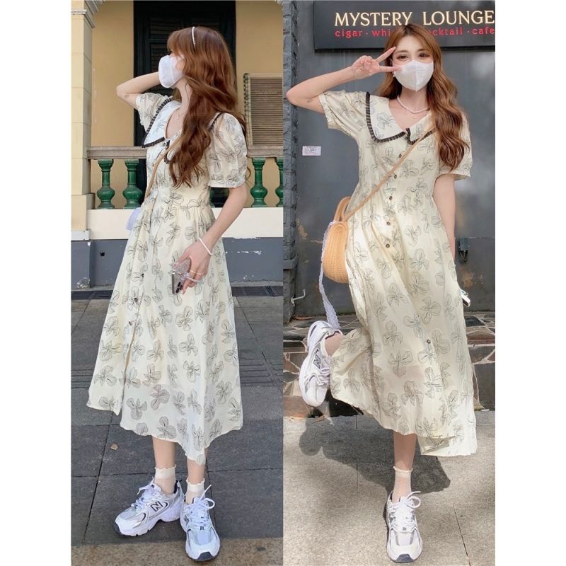 Đầm Tay Phồng Cổ Búp Bê Họa Tiết Hoa Phong Cách Pháp Thời Trang Mùa Hè Dành Cho Nữ 2022