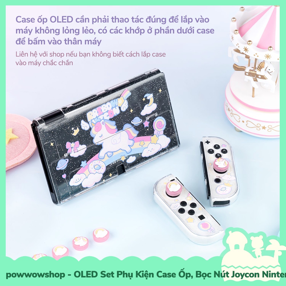 [Sẵn VN - Hỏa Tốc] Oled Set Phụ Kiện Case Máy, Nút Bọc Analog Joycon Nintendo Switch Phong Cách Unicorn Rainbow