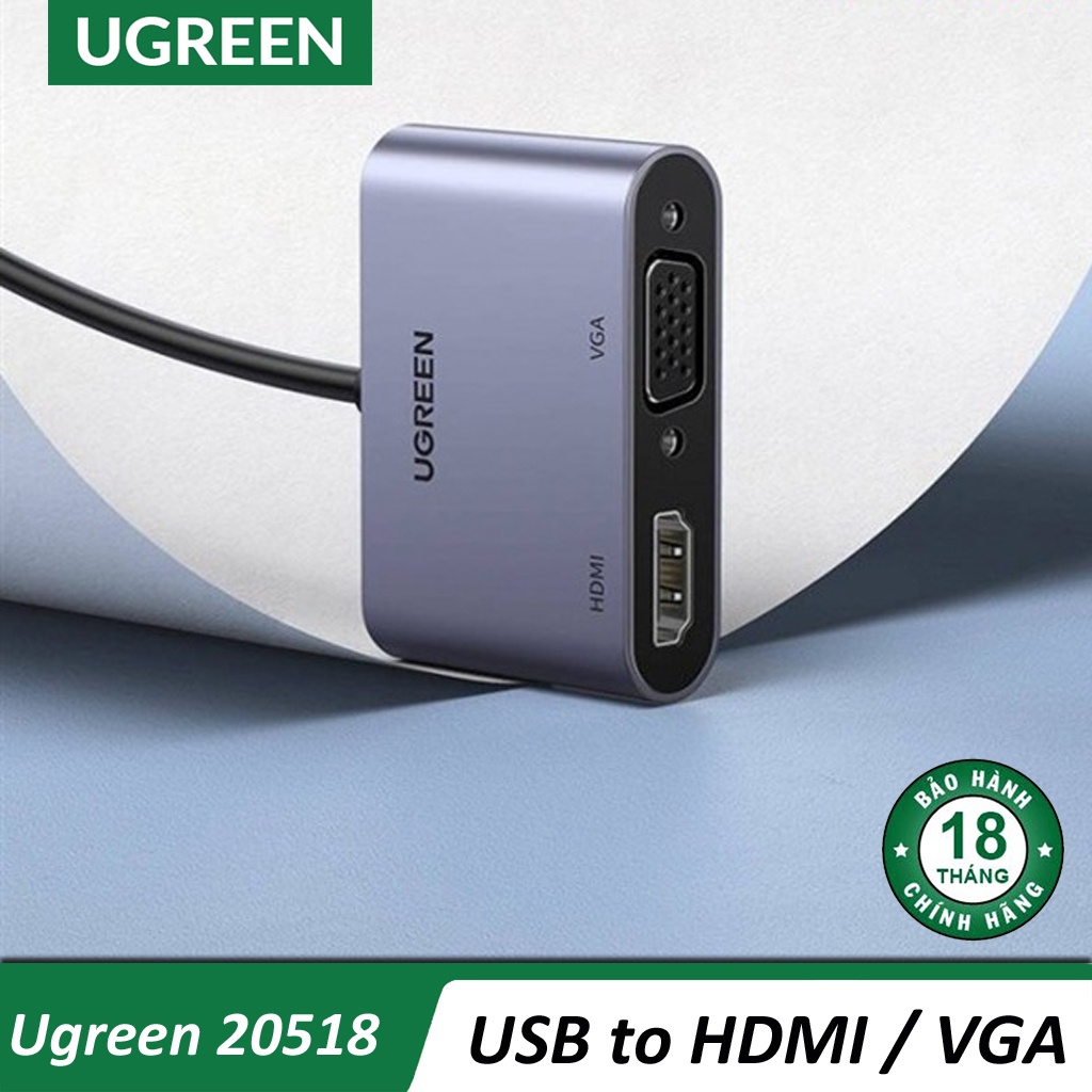 Cáp chuyển đổi USB 3.0 sang HDMI + VGA Cao Cấp Ugreen 20518 Chính Hãng