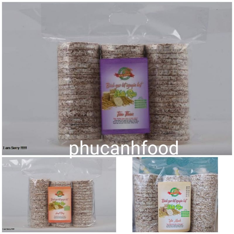Bánh gạo lứt nguyên hạt HELLORICE gồm gạo lứt huyết rồng gạo lứt yến mạch và gạo lứt tím than