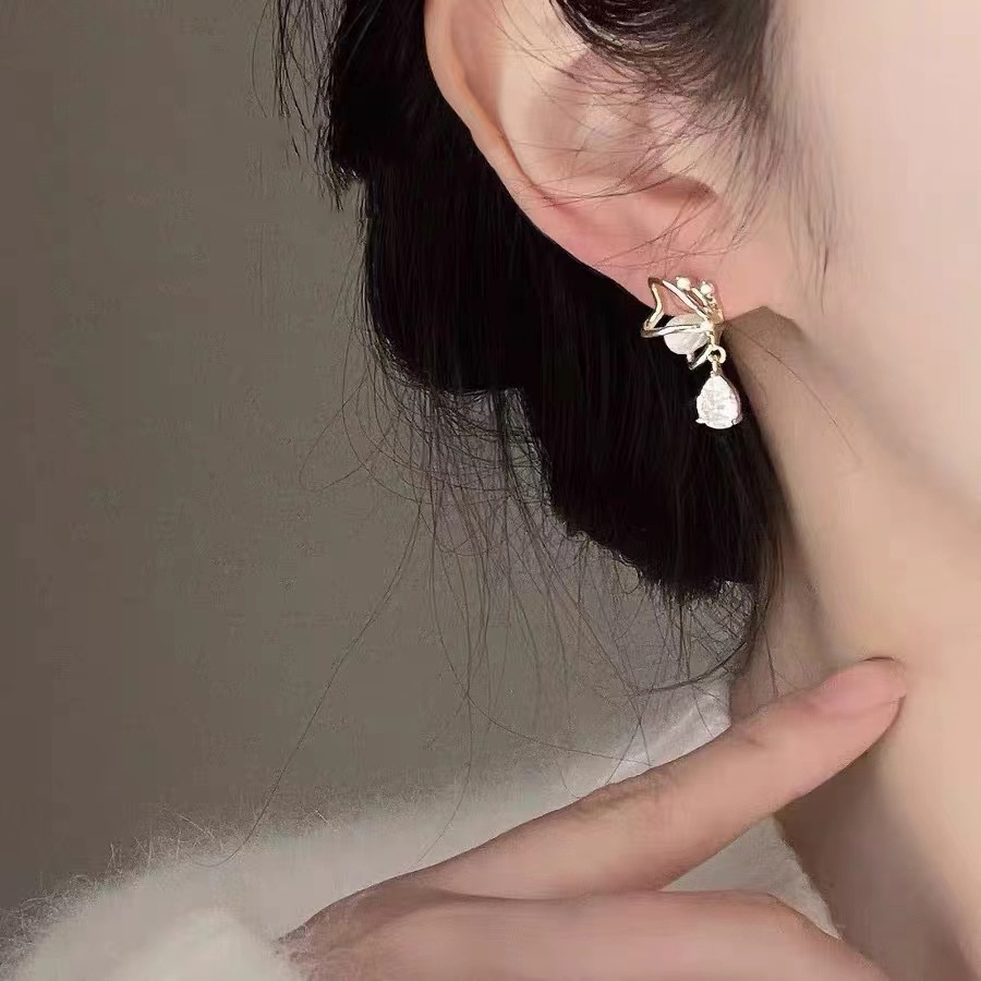 【Kifli】 Bông Tai Mạ Bạc 925 Đính Đá Opal Hình Giọt Nước / Bướm / Giọt Nước Thời Trang Cho Nữ